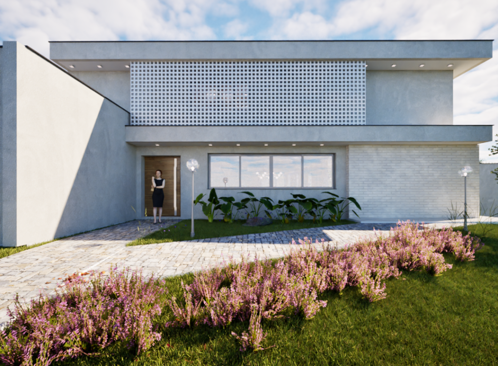 Casa Cobogó, fachada de cobogó branco, casa em estilo minimalista, fachada em casa no Lago Sul
